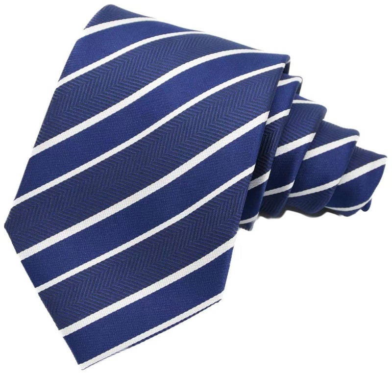 Geotae Zerun New Classic Men's Striped Silk Tie Necktie (Striped Blue/White) - Image 1